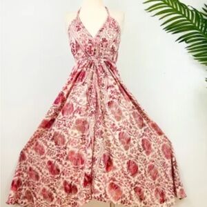 Red and Pink Halter Open Back Maxi Sundress